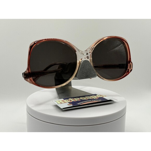 Vintage Oversize Sunglasses NOS Drop Temple Grey Lens Brown Fade Frame Diplomat - Picture 2 of 10